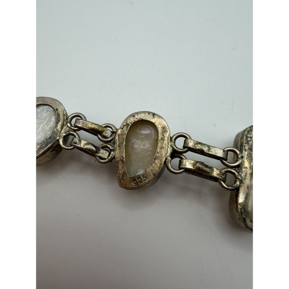 Vintage Sterling Silver 925 Blister Pearl Bracelet and Necklace Set Artisan Boho - Picture 6 of 8